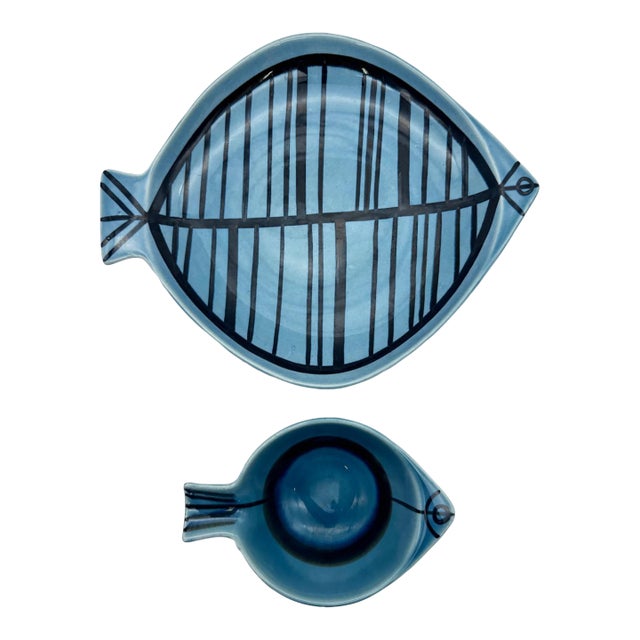 1960 Lisa Larson Stim Arita Ware Fish-Shaped Porcelain Plates- A Pair For Sale