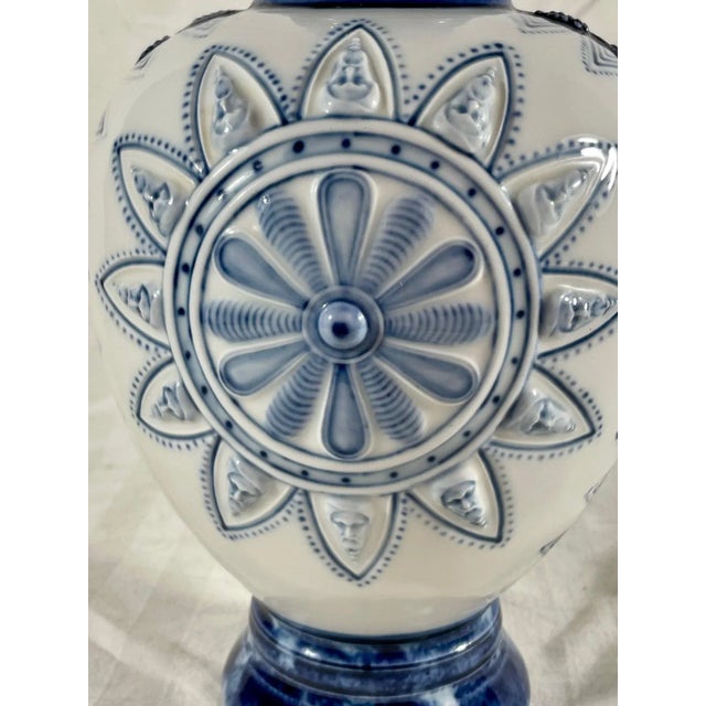 Blue Antique German Kpm Porcelain Lidded Bartmann Jug Tankard. For Sale - Image 8 of 13