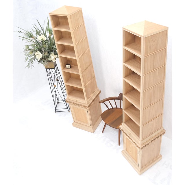 Mid-Century Modern Pair New Unfinished Baker Obelisk Shape Double Sided 360 Degree Walnut Bookcases For Sale - Image 3 of 18
