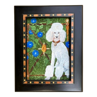 Contemporary Standard White Poodle Dog Small Print by Judy Henn Inlaid Wood Frame For Sale