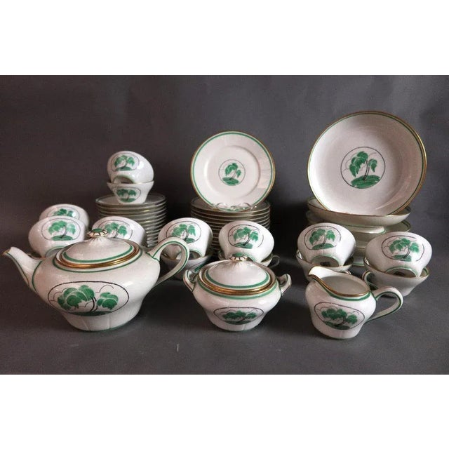 Art Deco Tea and Dessert Set in Porcelain with Palm Tree Decoration from Rouard, Set of 47 For Sale - Image 10 of 11