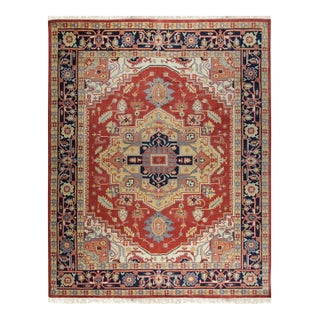 8x10 Traditional Coral Geometric Medallion Hand Knotted Wool Carpet Rug For Sale