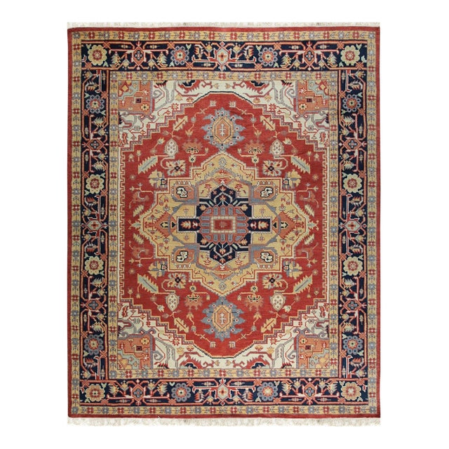 8x10 Traditional Coral Geometric Medallion Hand Knotted Wool Carpet Rug For Sale