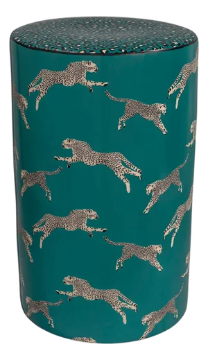 Scalamandre Maison by Port 68 Leaping Cheetah Teal Garden Stool