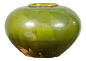 Chinese Contemporary Olive Green Circular Urn with Porcelain Glaze