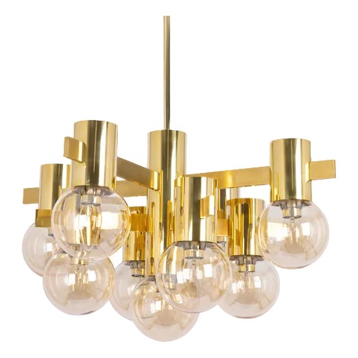 Large German Brass Chandelier, 1960s For Sale