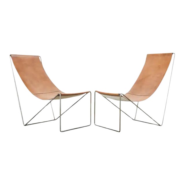 Pair of Verner Panton Style Leather Sling Lounge Chairs For Sale