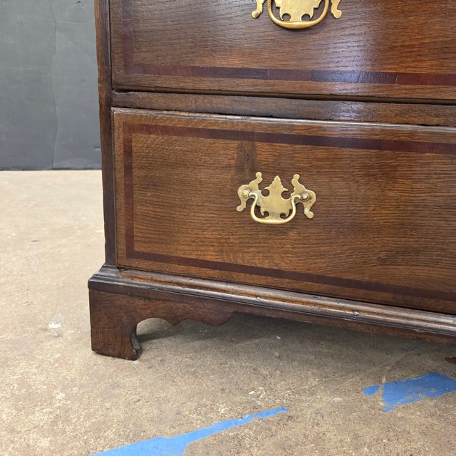 Wood Late 19th Century Georgian Cherry & Oak Banded 5 Drawer Chest With Brass Handles & Escutheons For Sale - Image 7 of 17