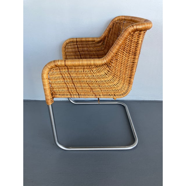 Mid-Century Modern Vintage Harvey Probber-Attributed D43 Wicker Armchair, Step Arm Variation, Circa 1970s For Sale - Image 3 of 11