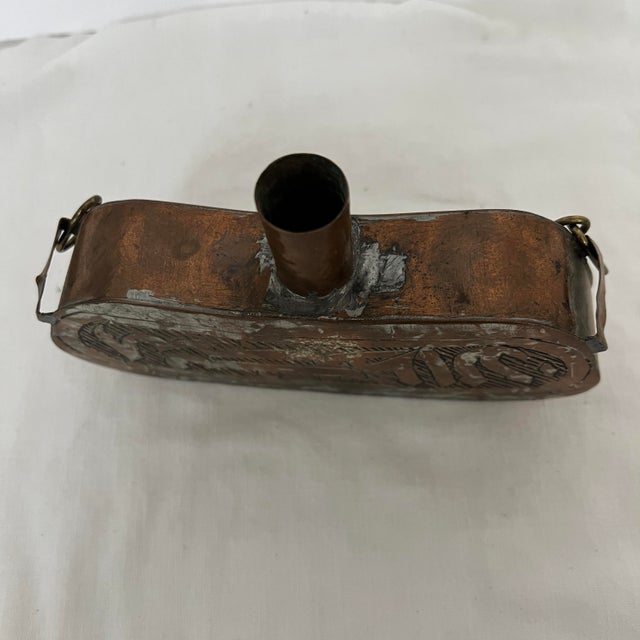 Rustic Decorative Copper Gun Powder Flask With Chain For Sale - Image 3 of 4