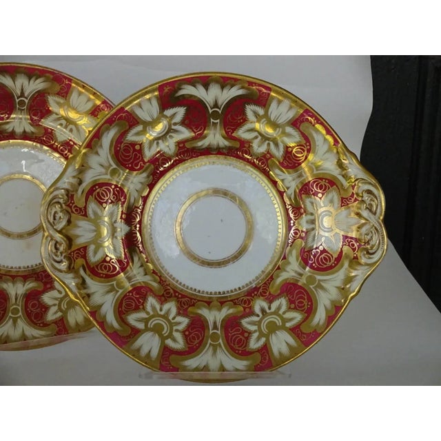 Victorian Victorian Red and Gold Plates - a Pair For Sale - Image 3 of 6