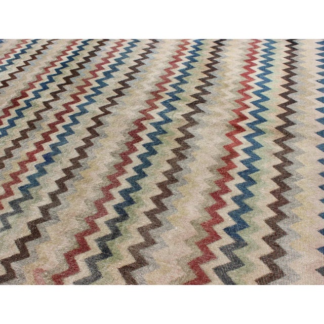 Mid 20th Century Mid-Century Modern Rug in Navy, Red, Green, Brown & Ivory For Sale - Image 9 of 12