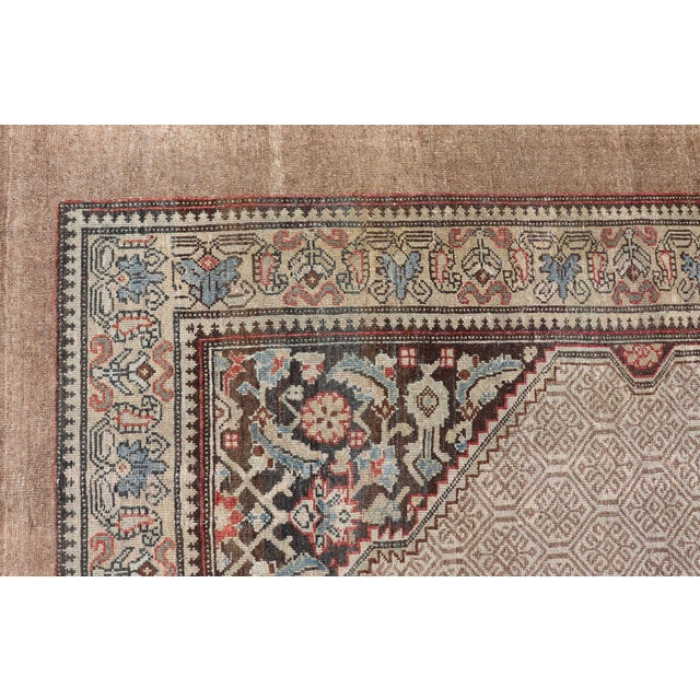 Antique Persian Serab Camel Hair Rug With Medallion and Geometric Design 6'7 X 10'7 For Sale - Image 11 of 15