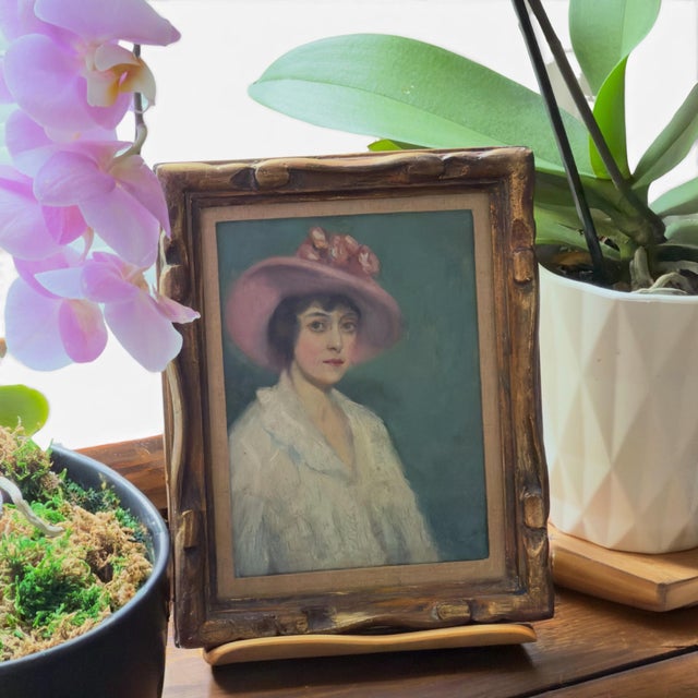 A jewel-like early 20th-century miniature portrait by Michel Jacobs, painted in oil on copper and presented in its period...