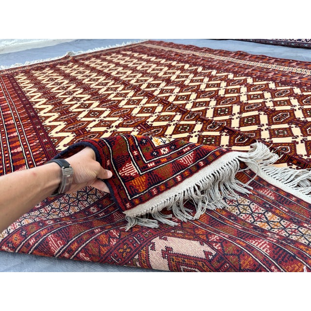 Ivory Turkmen Bokhara Hand-Knotted Wool Rug - 6'9" X 9'6" For Sale - Image 10 of 11