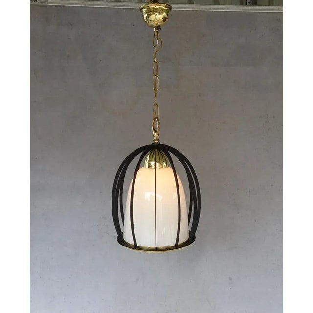 Italian White Opaline Glass Cage Ceiling Lamp, 1950s For Sale - Image 11 of 14