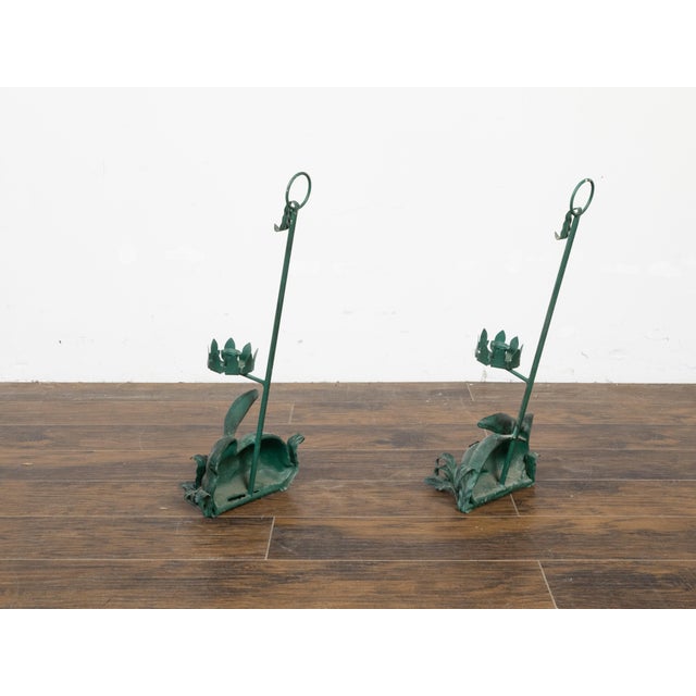 Pair of Vintage American Midcentury Iron Rabbit Candle Holders with Green Patina For Sale In Atlanta - Image 6 of 11