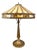 Antique Duffner & Kimberly Leaded Glass Table Lamp, Geometric Banded Shade For Sale