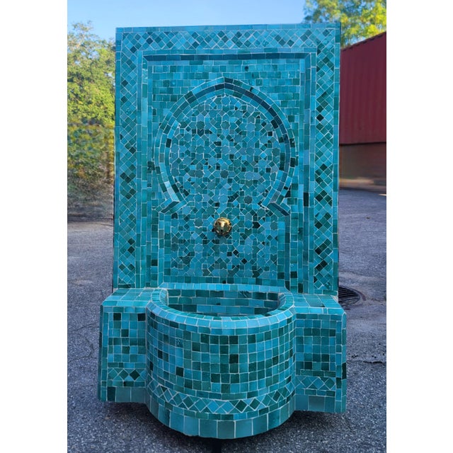 Emerald Teal Handmade Moroccan Mosaic Tile Fountain For Sale - Image 9 of 9