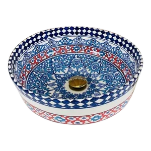 Moroccan Ceramic Hand Painted Blue Ceramic Top Sink for Bathroom