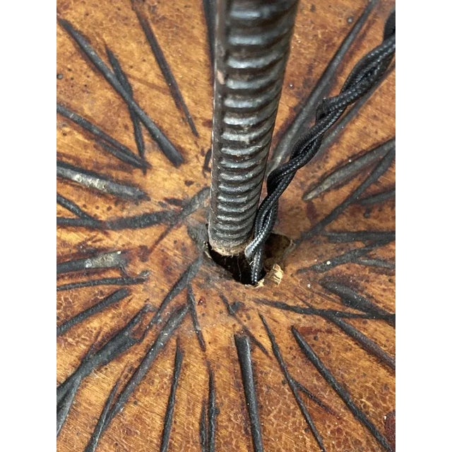 Brutalist Wrought Iron Floor Lamp with Magazine Holder and Sisal Shade, 1950s For Sale - Image 6 of 12