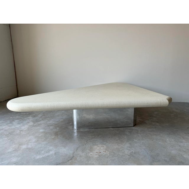 Karl Springer - Style Grasscloth Triangular Coffee Table For Sale - Image 9 of 12