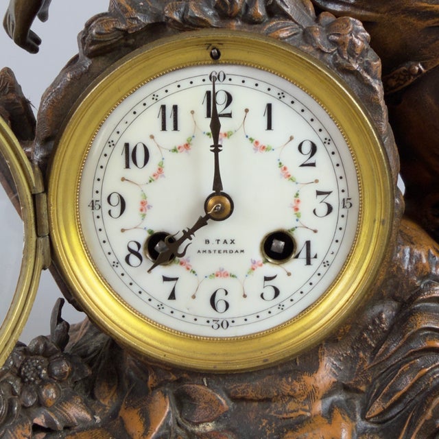 Antique Mechanical Pendulum Clock in Metal with Marble, 1890s For Sale - Image 9 of 15
