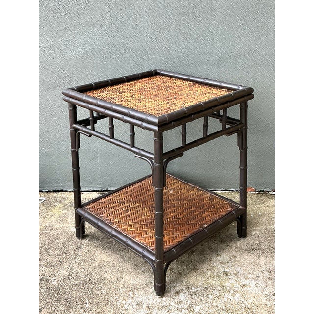 Black Vintage Woven Rattan Side Table For Sale - Image 8 of 12