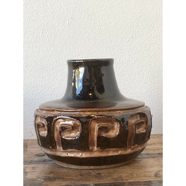Vintage Original Studio Pottery Greek Key Vase For Sale - Image 9 of 12