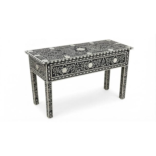 Handcrafted Marrakesh Bovine Bone & Black Resin Inlay Console Table For Sale - Image 6 of 6