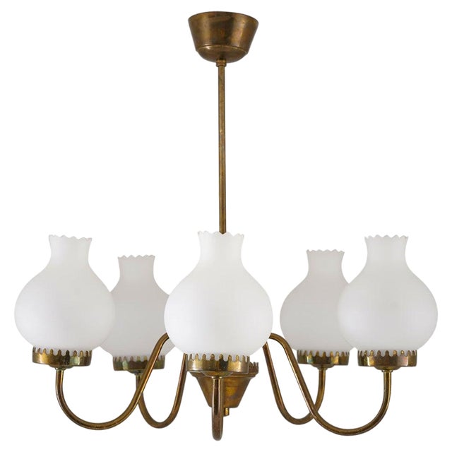 Modern Swedish Pendant in Brass and Glass, 1950s For Sale