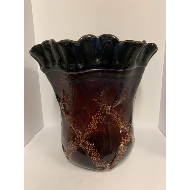 Purple and Gold Art Glass Centerpiece Vase For Sale - Image 12 of 13
