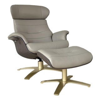 Mid-Century Modern Eames Style Italian Gray Leather Lounge Chair and Ottoman For Sale