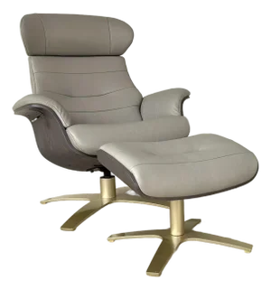 Mid-Century Modern Eames Style Italian Gray Leather Lounge Chair and Ottoman