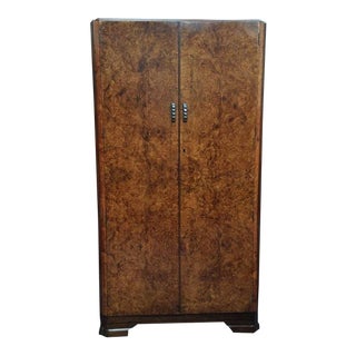 c. 1930's Burl Walnut Deco Armoire For Sale