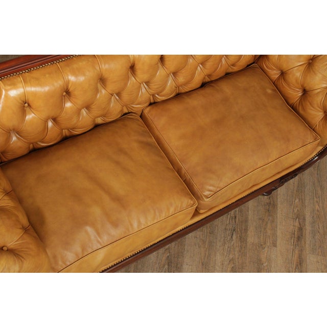 Camel Antique English Regency Mahogany and Tufted Leather Sofa For Sale - Image 8 of 12