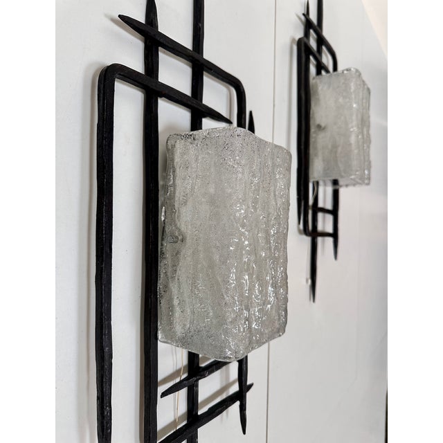 Large Brutalist Wrought Iron and Glass Sculptural Wall Lamps from Honsel-Leuchten, West Germany 1960s, Set of 2 For Sale - Image 17 of 18