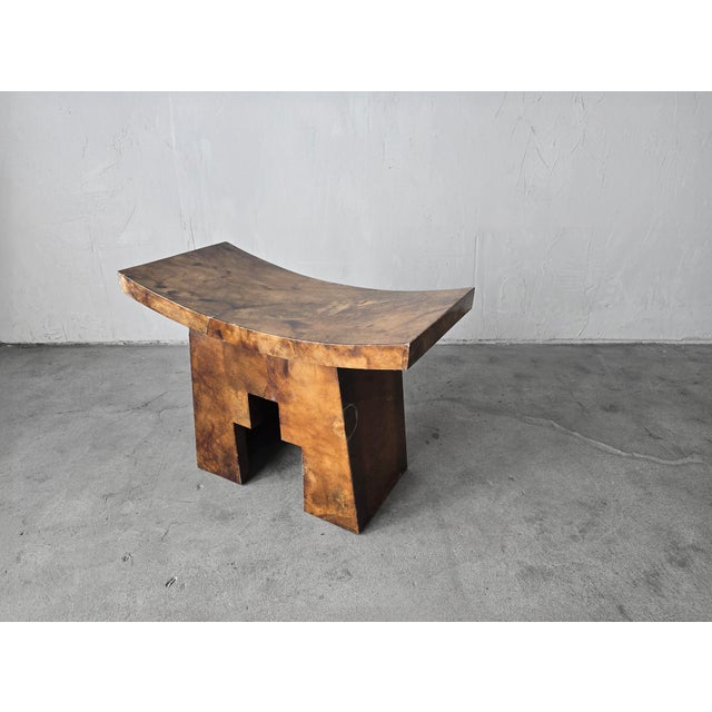 Karl Springer Rare Karl Springer Lacquered Goatskin Stool For Sale - Image 4 of 9