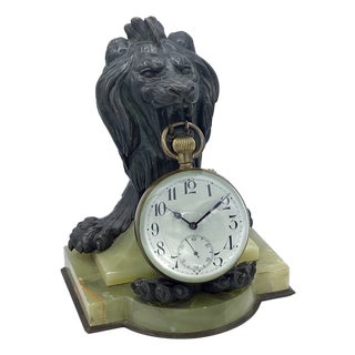 Glass Sphere Table Clock with Bronze and Marble Lion-Shaped Base, 1890s For Sale