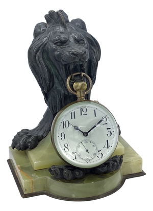 Glass Sphere Table Clock with Bronze and Marble Lion-Shaped Base, 1890s