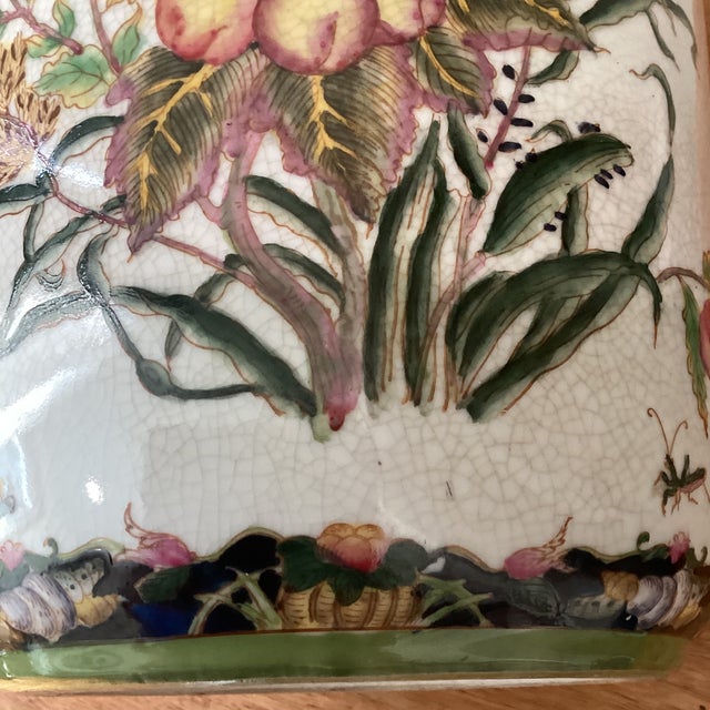 Late 19th Century Chinese Crackle Glazed Ceramic Porcelain Vase “Paradise Garden“ With Pomegranate Handles For Sale - Image 10 of 12