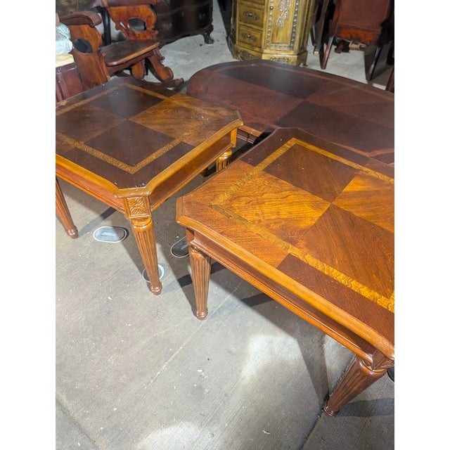 Mid 20th Century Matching Parquetry Inlaid 3-Piece Occasional Table Set For Sale - Image 9 of 11