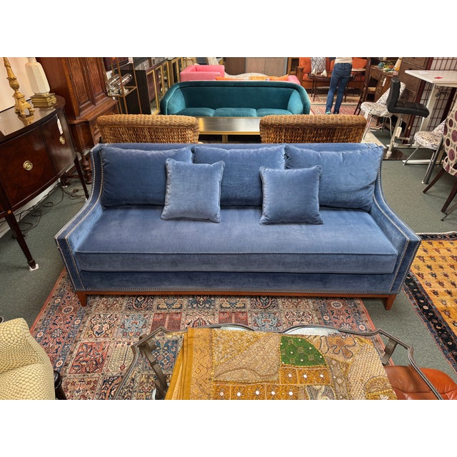 Nathan Anthony Bespoke Slope Arm Sofa, Navy For Sale - Image 11 of 14