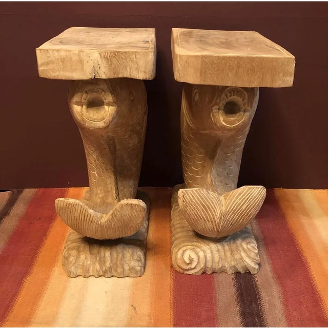 Late 20th Century Hand Carved Fish Side Tables - a Pair For Sale - Image 4 of 9