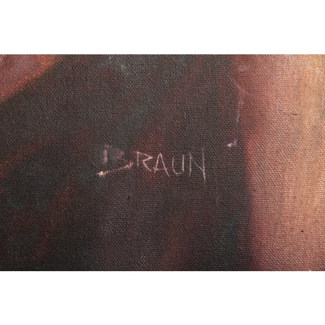 American Jorge Braun Tarallo, American Indian Chief Portrait, Oil on Canvas For Sale - Image 3 of 4