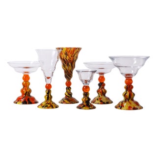 Vintage Stemmed Glass Set, 1970s, Set of 6 For Sale