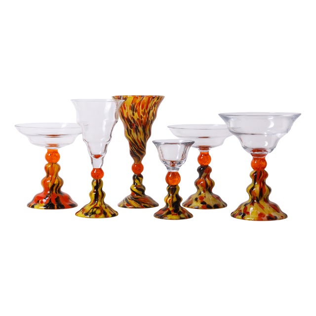 Vintage Stemmed Glass Set, 1970s, Set of 6 For Sale