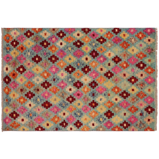 Boho Chic Balochi Jayvon Blue/Red Wool Rug - 3'2''x4'10'' For Sale - Image 10 of 11