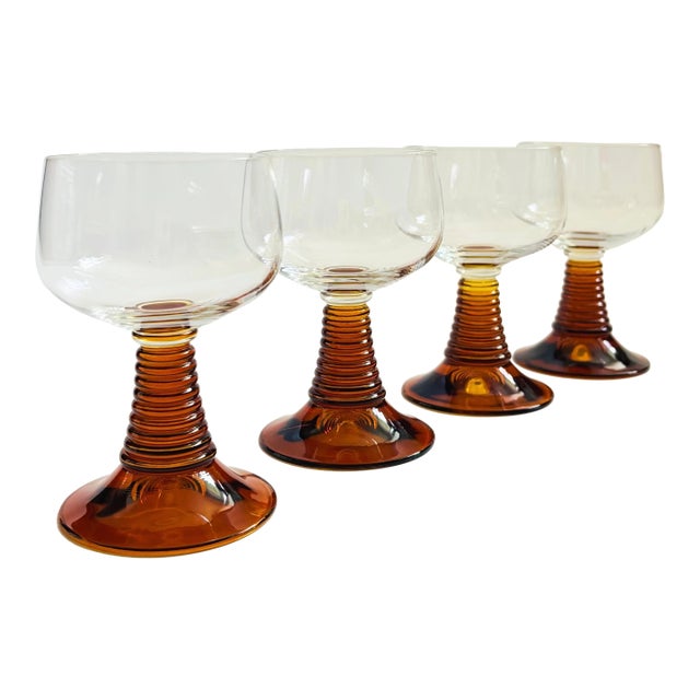 German Roemer Coupe Wine Glasses With Amber Stems - Set of 4 For Sale