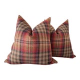 Kravet Mulberry "Nevis” in Russet and Mauve Wool Plaid Down Filled Pillows- a Pair For Sale